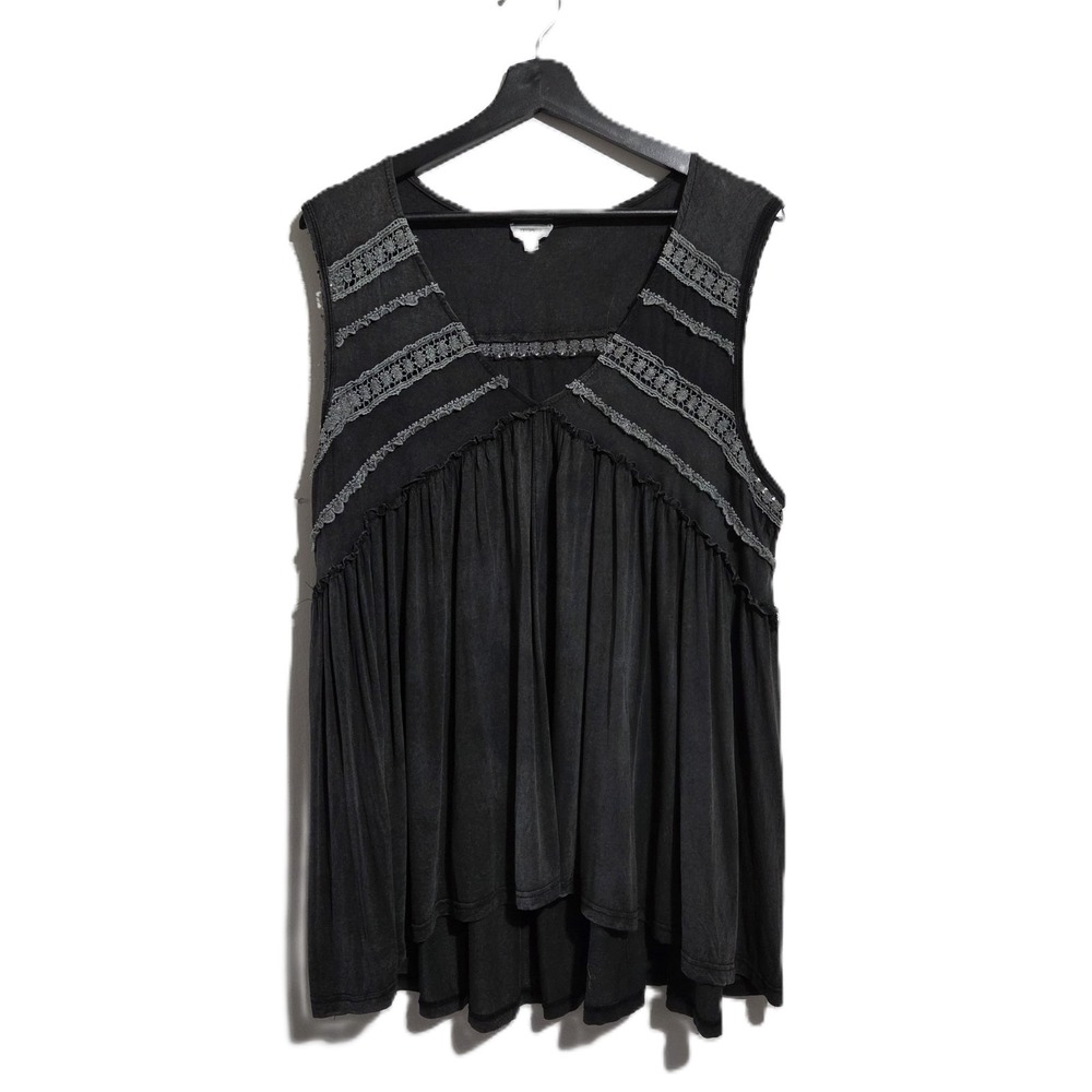 POL Women's Crochet Ruffle Flowy Tank Top Charcoal Gray Size L Boho